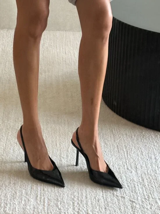 ZARA Black Patent Slingback Heels – Pointed Toe Stiletto Pumps - Picture 2 of 9